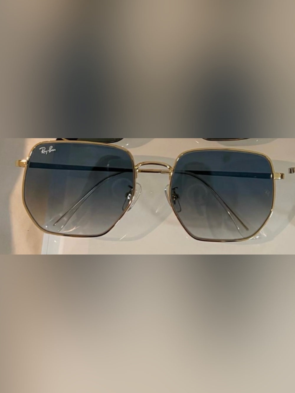 Ray-Ban Women's Gold Frame Sunglasses with Blue Gradient Lenses - Geometric